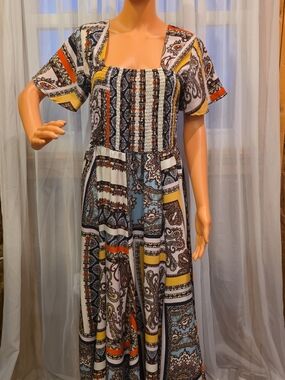 Cato Multicolor Patchwork Smocked Maxi Dress